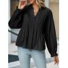 imageCicy Bell Womens Pleated Button Down Shirts V Neck Puff Long Sleeve Peplum Tops Dressy Casual Loose Fit Cute BlouseBlack