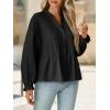 imageCicy Bell Womens Pleated Button Down Shirts V Neck Puff Long Sleeve Peplum Tops Dressy Casual Loose Fit Cute BlouseBlack