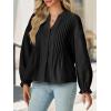 imageCicy Bell Womens Pleated Button Down Shirts V Neck Puff Long Sleeve Peplum Tops Dressy Casual Loose Fit Cute BlouseBlack