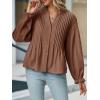 imageCicy Bell Womens Pleated Button Down Shirts V Neck Puff Long Sleeve Peplum Tops Dressy Casual Loose Fit Cute BlouseBrown