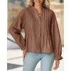 imageCicy Bell Womens Pleated Button Down Shirts V Neck Puff Long Sleeve Peplum Tops Dressy Casual Loose Fit Cute BlouseBrown