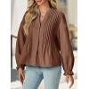 imageCicy Bell Womens Pleated Button Down Shirts V Neck Puff Long Sleeve Peplum Tops Dressy Casual Loose Fit Cute BlouseBrown