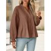 imageCicy Bell Womens Pleated Button Down Shirts V Neck Puff Long Sleeve Peplum Tops Dressy Casual Loose Fit Cute BlouseBrown