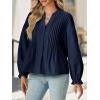 imageCicy Bell Womens Pleated Button Down Shirts V Neck Puff Long Sleeve Peplum Tops Dressy Casual Loose Fit Cute BlouseNavy