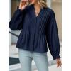 imageCicy Bell Womens Pleated Button Down Shirts V Neck Puff Long Sleeve Peplum Tops Dressy Casual Loose Fit Cute BlouseNavy