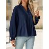 imageCicy Bell Womens Pleated Button Down Shirts V Neck Puff Long Sleeve Peplum Tops Dressy Casual Loose Fit Cute BlouseNavy