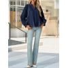 imageCicy Bell Womens Pleated Button Down Shirts V Neck Puff Long Sleeve Peplum Tops Dressy Casual Loose Fit Cute BlouseNavy