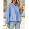 imageCicy Bell Womens Pleated Button Down Shirts V Neck Puff Long Sleeve Peplum Tops Dressy Casual Loose Fit Cute BlouseSky Blue