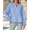 imageCicy Bell Womens Pleated Button Down Shirts V Neck Puff Long Sleeve Peplum Tops Dressy Casual Loose Fit Cute BlouseSky Blue
