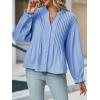 imageCicy Bell Womens Pleated Button Down Shirts V Neck Puff Long Sleeve Peplum Tops Dressy Casual Loose Fit Cute BlouseSky Blue