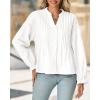 imageCicy Bell Womens Pleated Button Down Shirts V Neck Puff Long Sleeve Peplum Tops Dressy Casual Loose Fit Cute BlouseWhite