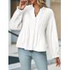 imageCicy Bell Womens Pleated Button Down Shirts V Neck Puff Long Sleeve Peplum Tops Dressy Casual Loose Fit Cute BlouseWhite