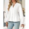 imageCicy Bell Womens Pleated Button Down Shirts V Neck Puff Long Sleeve Peplum Tops Dressy Casual Loose Fit Cute BlouseWhite