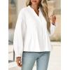 imageCicy Bell Womens Pleated Button Down Shirts V Neck Puff Long Sleeve Peplum Tops Dressy Casual Loose Fit Cute BlouseWhite