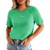 imageCicy Bell Womens Short Sleeve Sweater Casual Loose Fit Crewneck Tops Fall Dressy Pullovers Shirts Green