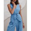 imageCicy Bell Womens 2 Piece Outfits Sleeveless Tie Waist Suit Vest and Wide Leg Pants Business Casual Blazer SetsLight Blue
