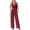 imageCicy Bell Womens 2 Piece Outfits Sleeveless Tie Waist Suit Vest and Wide Leg Pants Business Casual Blazer SetsBurgundy