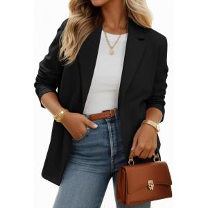 imageCicy Bell Womens Casual Knit Blazer Long Sleeve Open Front Blazers Stretchy Work Office Suit Jackets with PocketsBlack