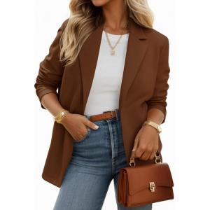 imageCicy Bell Womens Casual Knit Blazer Long Sleeve Open Front Blazers Stretchy Work Office Suit Jackets with PocketsBrown