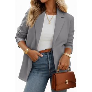 imageCicy Bell Womens Casual Knit Blazer Long Sleeve Open Front Blazers Stretchy Work Office Suit Jackets with PocketsDark Grey