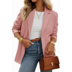 imageCicy Bell Womens Casual Knit Blazer Long Sleeve Open Front Blazers Stretchy Work Office Suit Jackets with PocketsLight Pink