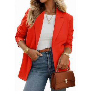 imageCicy Bell Womens Casual Knit Blazer Long Sleeve Open Front Blazers Stretchy Work Office Suit Jackets with PocketsOrange