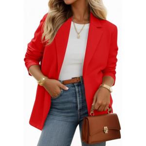 imageCicy Bell Womens Casual Knit Blazer Long Sleeve Open Front Blazers Stretchy Work Office Suit Jackets with PocketsRed