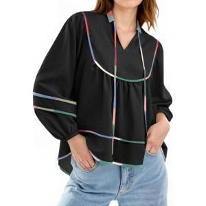 imageCicy Bell Womens Long Sleeve Peplum Tops Flowy Babydoll Blouses Cute Loose Fit V Neck ShirtsBlack
