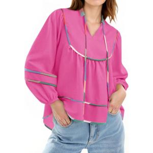 imageCicy Bell Womens Long Sleeve Peplum Tops Flowy Babydoll Blouses Cute Loose Fit V Neck ShirtsPink