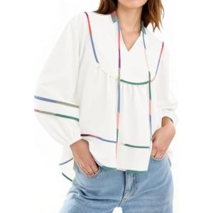 imageCicy Bell Womens Long Sleeve Peplum Tops Flowy Babydoll Blouses Cute Loose Fit V Neck ShirtsWhite
