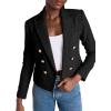 imageCicy Bell Women Cropped Tweed Blazer Jackets Lapel Open Front Long Sleeve Business Suit Jackets with PocketBlack
