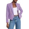 imageCicy Bell Women Cropped Tweed Blazer Jackets Lapel Open Front Long Sleeve Business Suit Jackets with PocketLight Purple
