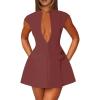 imageCicy Bell Womens Sexy Deep V Neck Party Mini Dress Summer Cocktail Club Aline Going Out Birthday DressesBrown