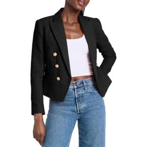 imageCicy Bell Women Cropped Tweed Blazer Jackets Lapel Open Front Long Sleeve Business Suit Jackets with PocketBlack