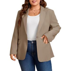 imageCicy Bell Womens Plus Size Casual Blazers Lapel Long Sleeve Work Office Suit Jackets Open Front Curvy BlazersDark Khaki