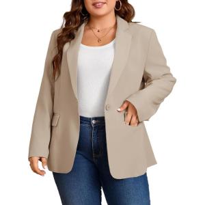imageCicy Bell Womens Plus Size Casual Blazers Lapel Long Sleeve Work Office Suit Jackets Open Front Curvy BlazersKhaki