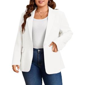 imageCicy Bell Womens Plus Size Casual Blazers Lapel Long Sleeve Work Office Suit Jackets Open Front Curvy BlazersWhite