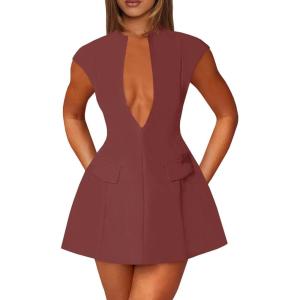 imageCicy Bell Womens Sexy Deep V Neck Party Mini Dress Summer Cocktail Club Aline Going Out Birthday DressesBrown