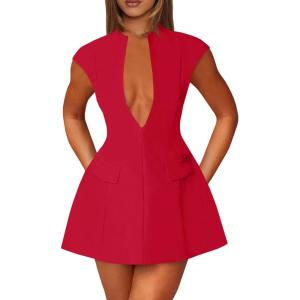 imageCicy Bell Womens Sexy Deep V Neck Party Mini Dress Summer Cocktail Club Aline Going Out Birthday DressesRed
