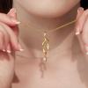 imageCicy Bell 18k Gold Plated Necklace Trendy Irregular Melting Liquid Teardrop Cubic Zirconia Chunky Statement Station Chain Pendant Necklaces Jewelry GiftsGold