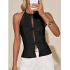 imageCicy Bell Womens Crop Bow Halter Tank Tops Cute Backless Tie Front Cut Out Tops Keyhole Y2k Summer Sleeveless ShirtsBlack