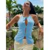 imageCicy Bell Womens Crop Bow Halter Tank Tops Cute Backless Tie Front Cut Out Tops Keyhole Y2k Summer Sleeveless ShirtsSky Blue