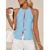 imageCicy Bell Womens Crop Bow Halter Tank Tops Cute Backless Tie Front Cut Out Tops Keyhole Y2k Summer Sleeveless ShirtsSky Blue