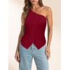 imageCicy Bell Womens One Shoulder Blazer Vest Summer Fitted Button Down Waistcoat Trendy Work Sleeveless Suit TopsBurgundy