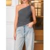 imageCicy Bell Womens One Shoulder Tank Tops Summer Going Out Tops Ruched Asymmetrical Sleeveless ShirtsDark Grey