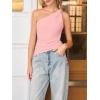 imageCicy Bell Womens One Shoulder Tank Tops Summer Going Out Tops Ruched Asymmetrical Sleeveless ShirtsPink