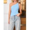 imageCicy Bell Womens One Shoulder Tank Tops Summer Going Out Tops Ruched Asymmetrical Sleeveless ShirtsSky Blue