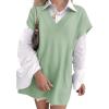 imageCicy Bell Womens V Neck Sleeveless Sweater Vest Oversized Ribbed Knit Side Slit Pullover Tank TopsLight Green