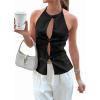 imageCicy Bell Womens Crop Bow Halter Tank Tops Cute Backless Tie Front Cut Out Tops Keyhole Y2k Summer Sleeveless ShirtsBlack