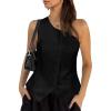imageCicy Bell Womens One Shoulder Blazer Vest Summer Fitted Button Down Waistcoat Trendy Work Sleeveless Suit TopsBlack